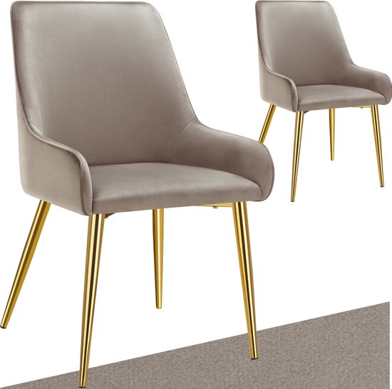 tectake® Chaise de salle à manger Avane - Aspect velours - Chaise ergonomique rembourrée avec pieds en acier doré - Capacité 120 kg - Chaise de salle à manger et de cuisine moderne - Lot de 2 - Taupe