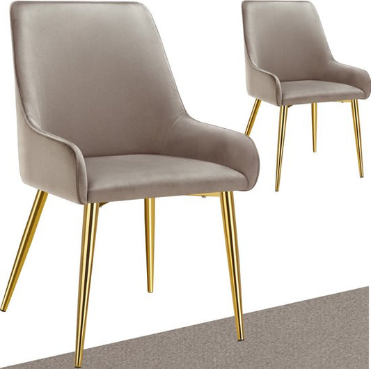 tectake® Chaise de salle à manger Avane - Aspect velours - Chaise ergonomique rembourrée avec pieds en acier doré - Capacité 120 kg - Chaise de salle à manger et de cuisine moderne - Lot de 2 - Taupe
