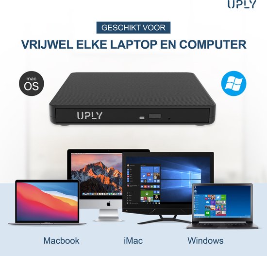 Lecteur DVD externe - UPLY - Windows et Mac - USB C et USB 3.0 - Pour ordinateur portable - Lecteur et graveur DVD externe - CD