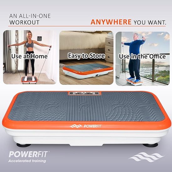 Vibro Shaper - plaque vibrante dotée d'une technologie d'oscillation qui raffermit le corps - Power Plate sollicite tous les groupes musculaires - sangles Power Stretch incluses