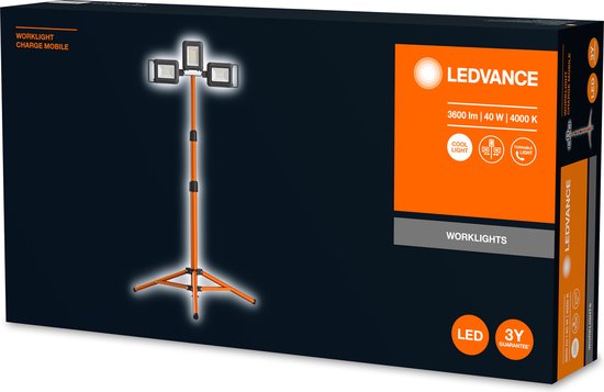 LEDVANCE Lampe de travail LED : pour le sol, WORKLAMP BATTERY STATTERY / 4-,- W, 22-...24- V, angle de rayonnement : 11-, Cool White, 4- K, matériau du boîtier : aluminium/plastique, IP54