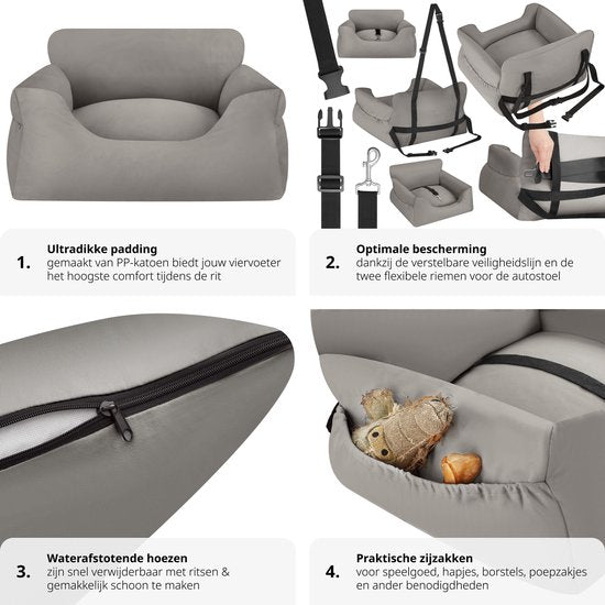 tectake® Siège auto pour chien Milow - Rembourré avec ligne de sécurité - Siège auto pour chien - Panier pour chien - Siège auto pour chien confortable et sûr - couleurs div. - 55x50x29cm - gris