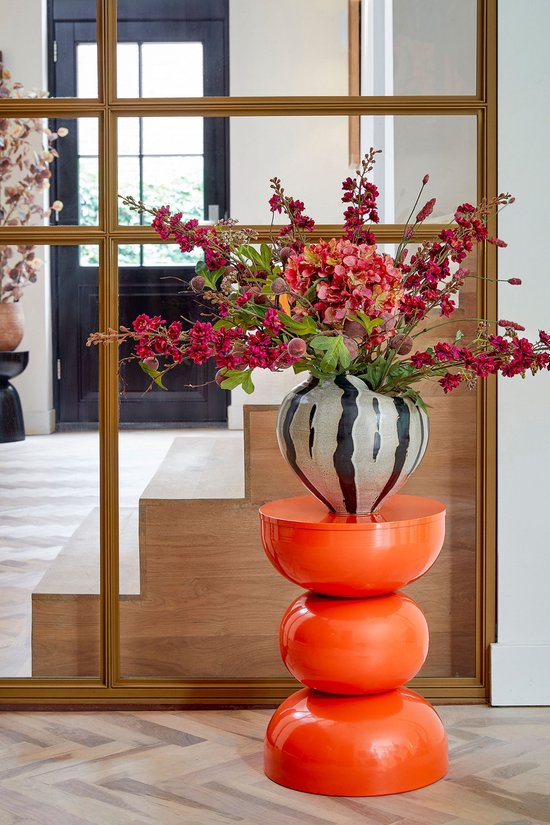 Mica Decorations Luna Table - Table d'appoint au design rond et ajouré en fer robuste - Table basse minimaliste d'intérieur - Table de chevet pour petits espaces - H46 x Ø32 cm - Orange