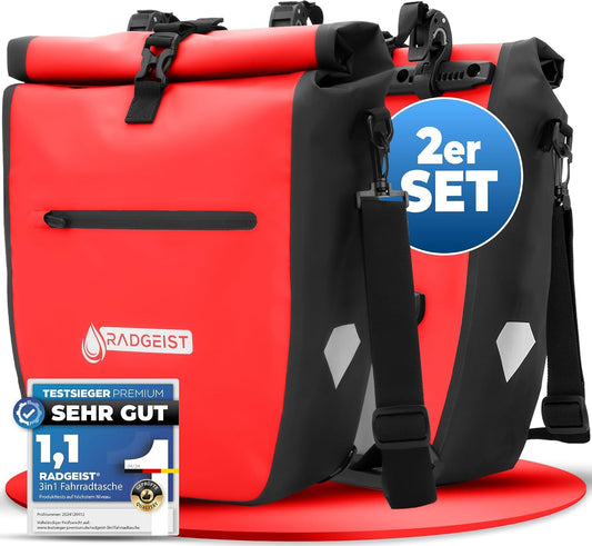 Sacoche de vélo Radgeist pour porte-bagages - Imperméable - Lot de 2 - Rouge