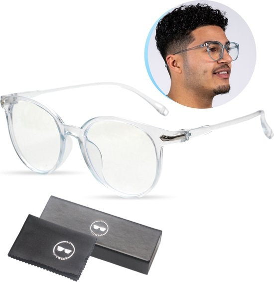 LC Eyewear Display Glasses - Lunettes à lumière bleue - Etui à lunettes inclus - Unisexe - Transparent bleu