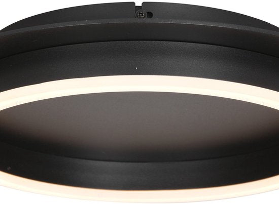 Plafonnier Ringlux 3655ZW, luminaire noir Ø 32 cm à lumière LED chaude, en métal et plastique, design tendance, marque Steinhauer