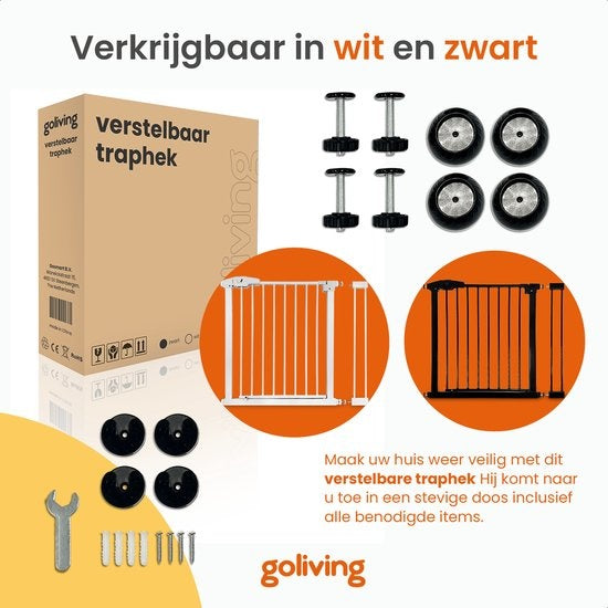 Goliving Barrière d'escalier - Fixation par pince sans perçage, rallonge incluse - extensible - 78-93 x 6 x 85 cm - Noir