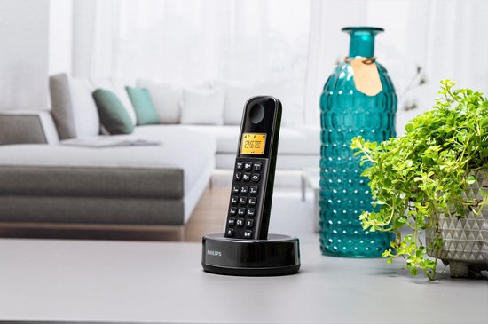 Philips Téléphone sans fil - D1651B/01 - DECT - Téléphone résidentiel - Ligne terrestre - Reconnaissance des numéros - Portée sans interférence - Noir