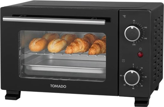 Tomado TEO1001B - Four autonome - 800 watts - Four électrique - Camping - 10 litres - Minuterie jusqu'à 60 min - Noir