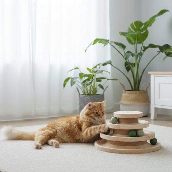 By Cee Cee Jouets en bois pour chat - Tour de jeu pour chat - 26x26x14.5cm - Ziva