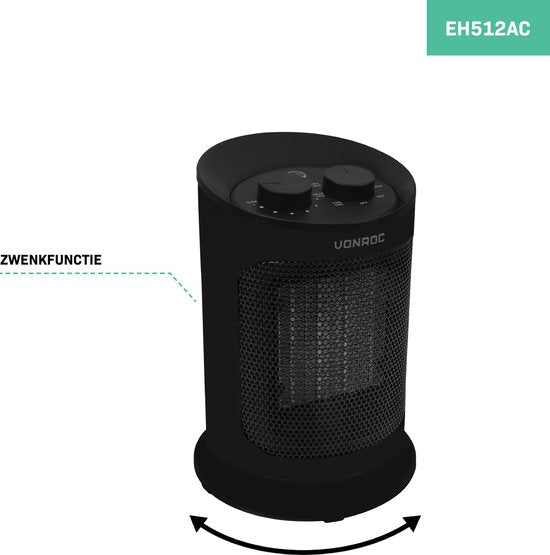 VONROC Radiateur électrique - radiateur soufflant - 1200W/1800W - céramique - 3 réglages - thermostat - fonction swing - 20m2