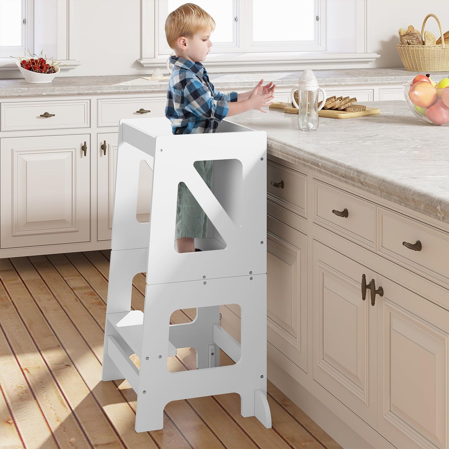 Woltu Learning Tower - 3-en-1 - Pliable - 35 x 86 x 45 cm - Blanc