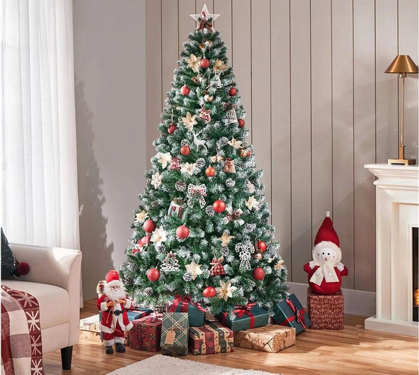 Yaheetech Arbre de Noël artificiel enneigé - 183 cm - avec 920 branches et pommes de pin naturelles et support métallique pliable - pour l'intérieur et l'extérieur - PVC vert et métal - 106 x 106 x 183 cm