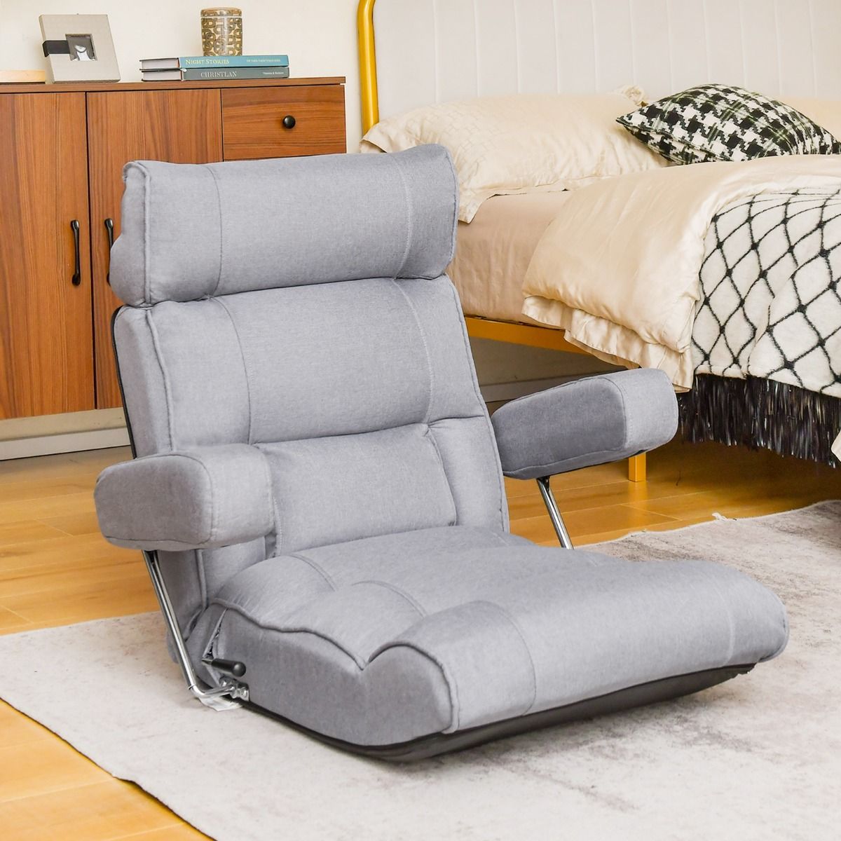 Chaise de sol Coast - dossier réglable - appui-tête et soutien lombaire - gris