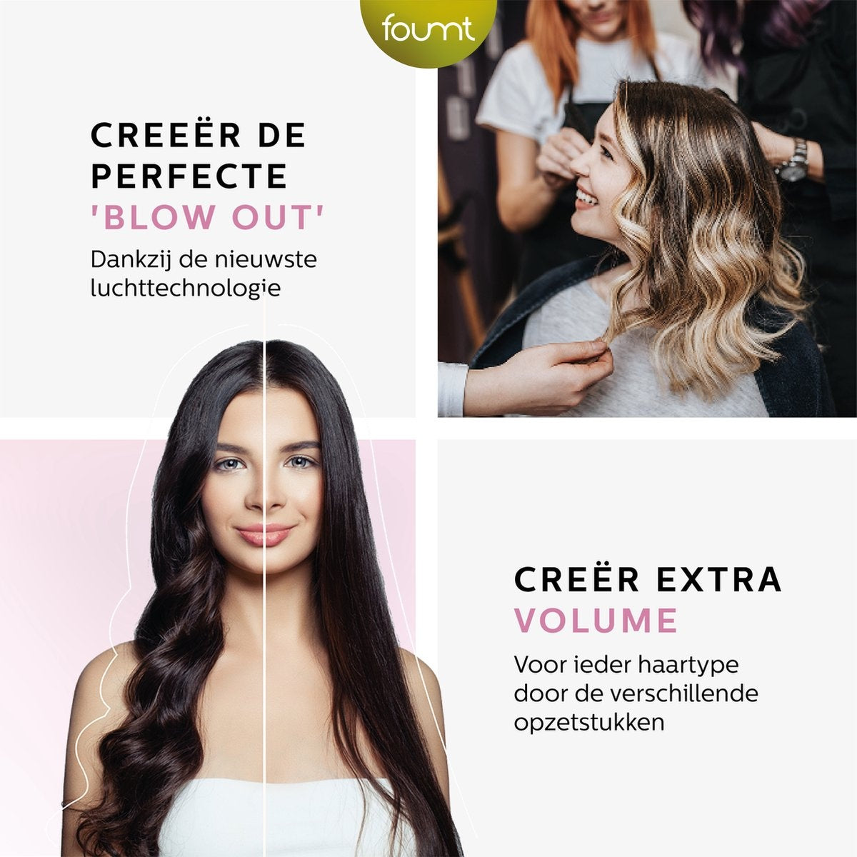 Brosse coiffante 5 en 1, Fineza, 4 Embouts, Blanc/Or Rose