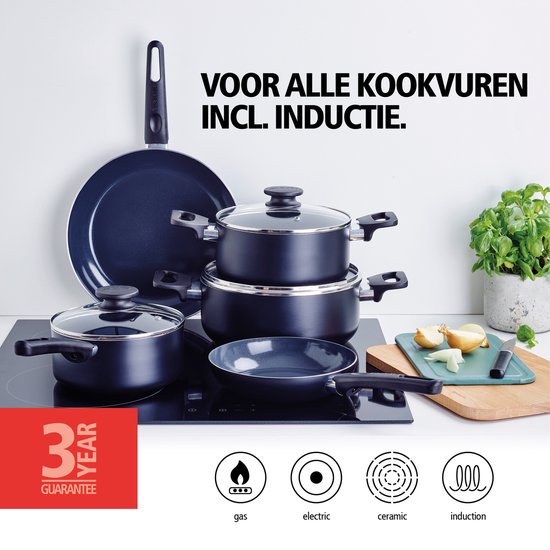 Brabantia Cooking Pleasure set - 7 pièces - Induction - Revêtement antiadhésif en céramique - 100% sans PFAS - Noir