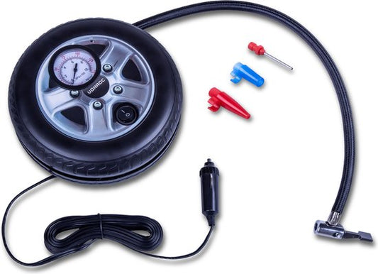 VONROC Mini compresseur - 12V - Avec manomètre - Max. 10 bar - 3 adaptateurs inclus