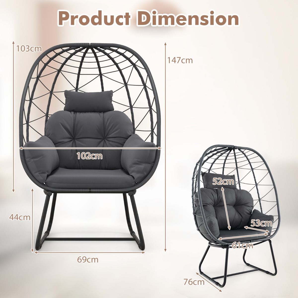 Fauteuil de détente Coast Rotan - forme ovale surdimensionnée - coussin amovible - gris