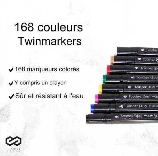Infinity Goods Marqueurs professionnels à alcool 168 pièces - pointe double face - sac de rangement avec support