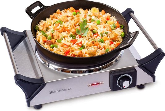 KitchenBrothers Table de cuisson électrique - 1 brûleur - 1500W - inox