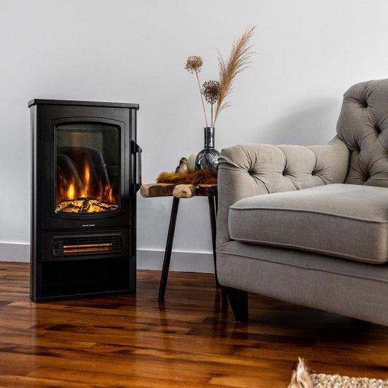 MOA Cheminée électrique EFS183 - Cheminée d'ambiance et chauffage - 2000W - Flammes réalistes - Espace Décoration Bois - Noir