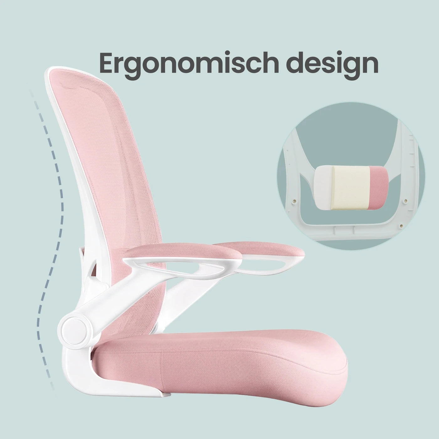 Chaise de bureau ergonomique Joyfurnos rose - Soutien lombaire réglable et accoudoirs rabattables - 60 x 64 x 103-110 cm