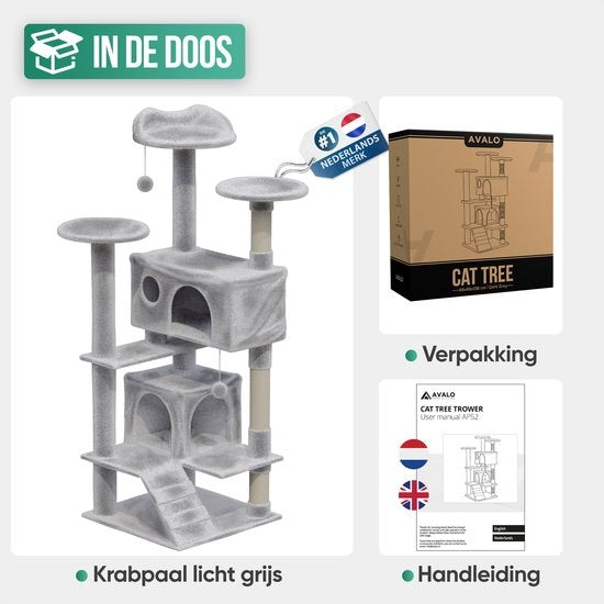 Avalo Scratching Post For Cats With 7 Levels - 137x49x49 CM - Light Grey - Scratching Post For Large Cats