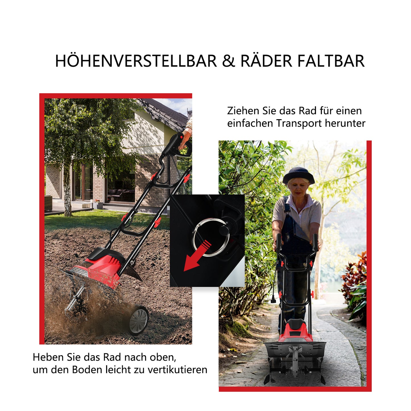 Coast Electric Cultivateur et déchaumeur - Mini-cultivateur - Rouge et noir