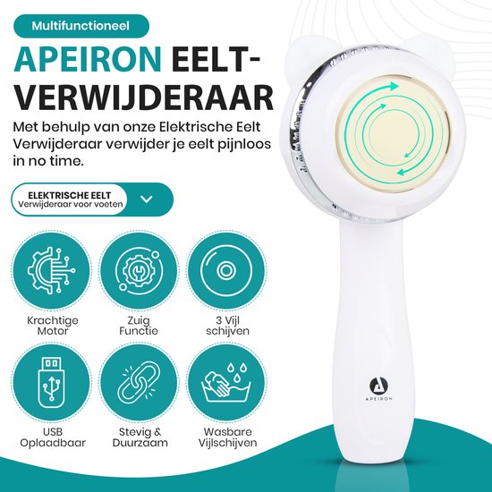 Appareil électrique Apeiron pour éliminer les callosités – Lime pour les pieds – Appareil professionnel pour éliminer les callosités – Lime à callosités – Appareils pour éliminer les callosités – Rechargeable par USB – 3 disques de limage supplémentaires
