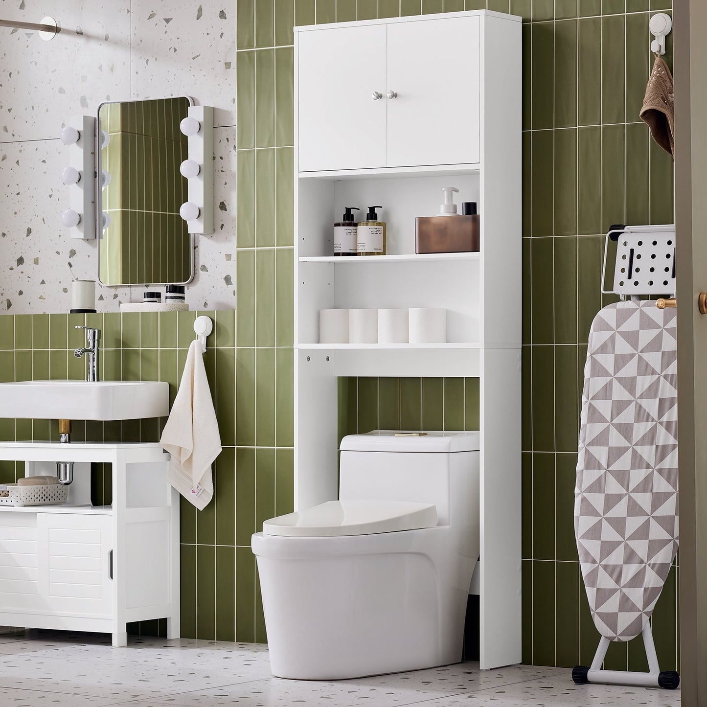 SoBuy BZR165-W Meuble pour lave-linge - Blanc - 65x20x182 cm - Armoire avec portes et étagères pour dessus de lave-linge