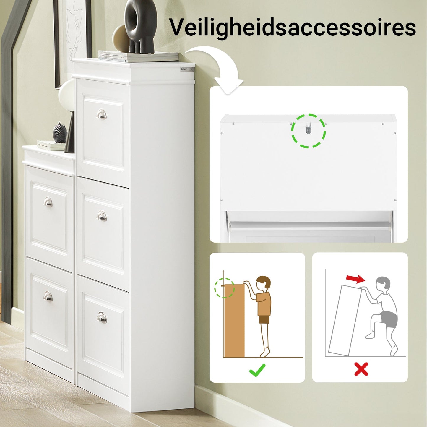 SoBuy meuble à chaussures avec 3 abattants - meuble à chaussures étroit pour couloir et entrée - rangement jusqu'à 12 paires - 53x24x117 cm - blanc