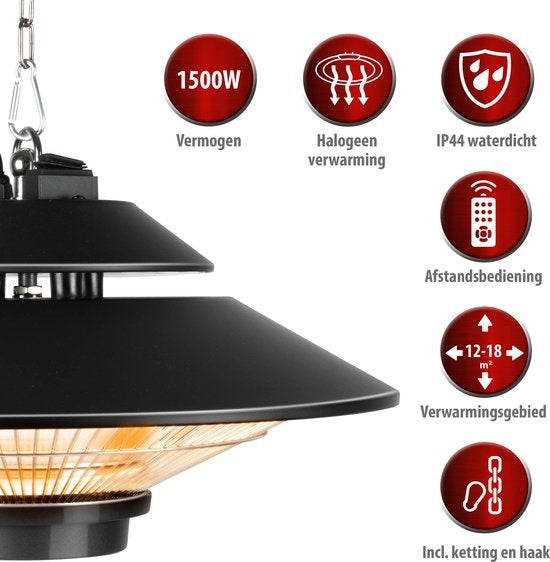 alpina Heater Chauffe-terrasse - Chauffage infrarouge - IP44 résistant aux éclaboussures - 1500W - Noir