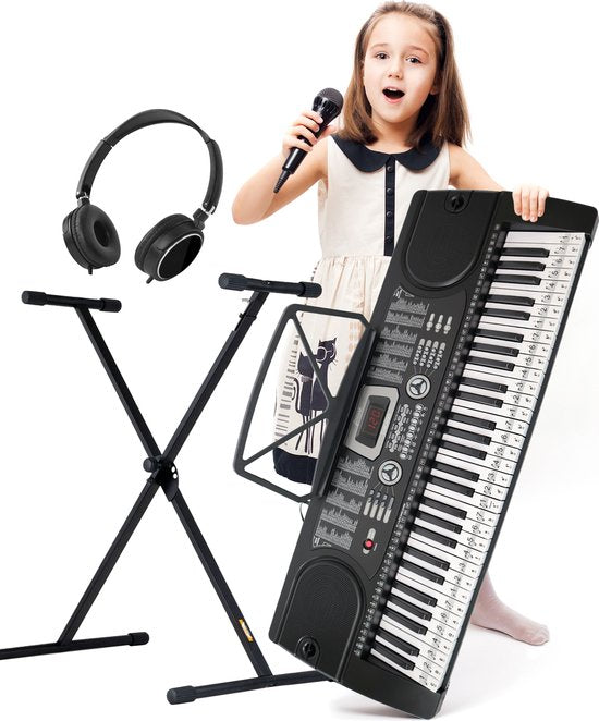 Piano à clavier avec support Finesse, 61 touches, Modèle Chicago, Noir