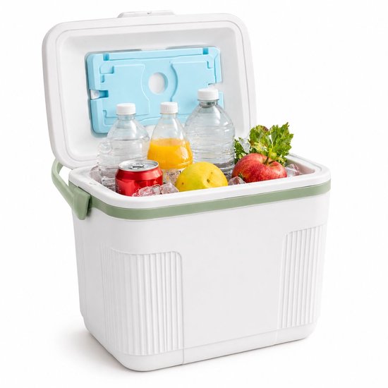 Glacière Ceruzo 10 L – Compacte – Élément réfrigérant intégré au couvercle – Glacière de camping – Blanc et vert