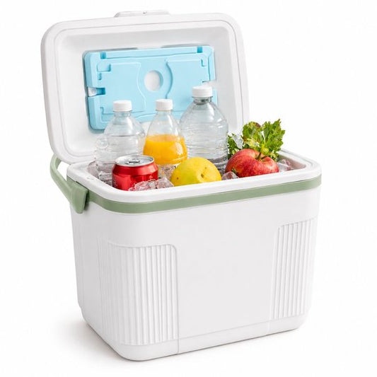 Glacière Ceruzo 10 L – Compacte – Élément réfrigérant intégré au couvercle – Glacière de camping – Blanc et vert