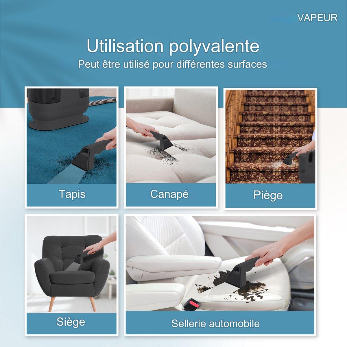 Nettoyeur multifonctions - Vapore - 1200W - Machine à nettoyer les tapis/canapés/meubles/sièges/taches portable - Noir