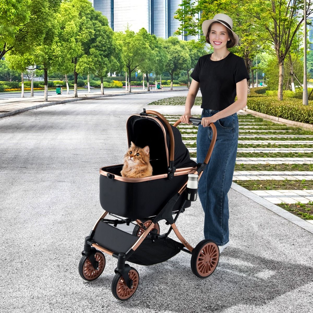Poussette pour animaux de compagnie Coast 3-en-1 - Pliable - Panier amovible - Noir 89 x 61 x 101 cm