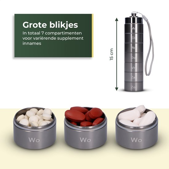 Boîte à pilules Gandria 7 jours - Boîte à pilules amovible - Boîte à pilules avec 7 compartiments - Boîte à médicaments avec fermeture solide - Étui - Étanche - Gris