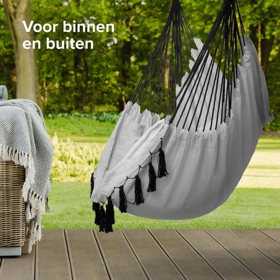 Siège suspendu Vita5 - Hamac Chaise - chaise suspendu - avec 2 coussins - porte-boissons - compartiment pour livres - adultes - enfants - charge maximale 150kg - gris
