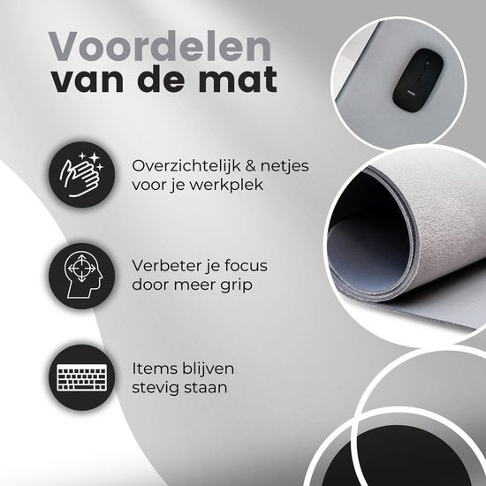 WURK Tapis de bureau professionnel en cuir synthétique - Organiseur de bureau - Accessoires de bureau - Tapis de souris XXL - Avec clip de câble - 80x40 - Gris
