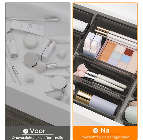 Posity Organisateur de tiroirs - 12 pièces - Plateaux d'organisation - Plateaux de tiroirs - Plateaux de stockage - Organisateur de maquillage - Pour la cuisine, la salle de bain et le bureau - Plastique - Transparent