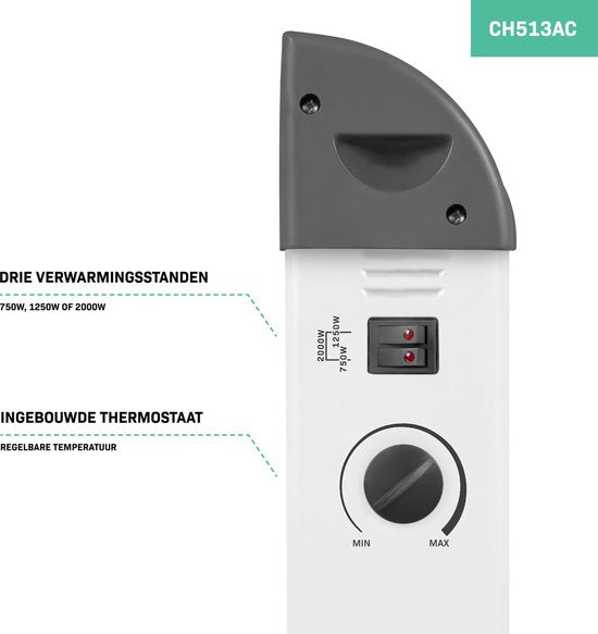 VONROC Chauffage électrique - Convecteur - 3 réglages : 750W/1250W/2000W - Thermostat réglable - Chauffe les pièces jusqu'à 24m2 - Boîtier très robuste - Silencieux - Blanc