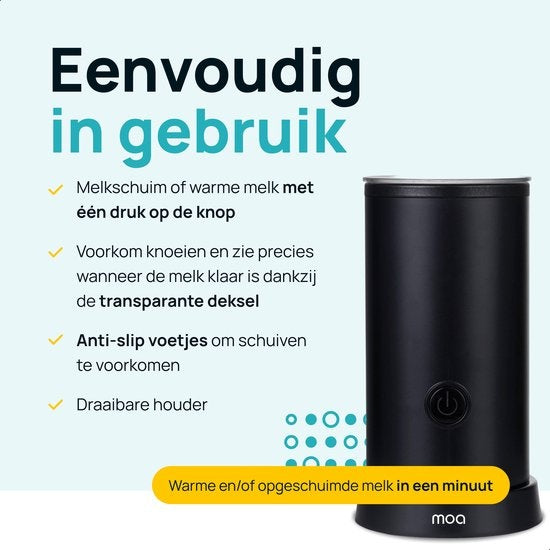 Mousseur à lait électrique -MOA - Sans BPA - Pour faire mousser et chauffer - Noir