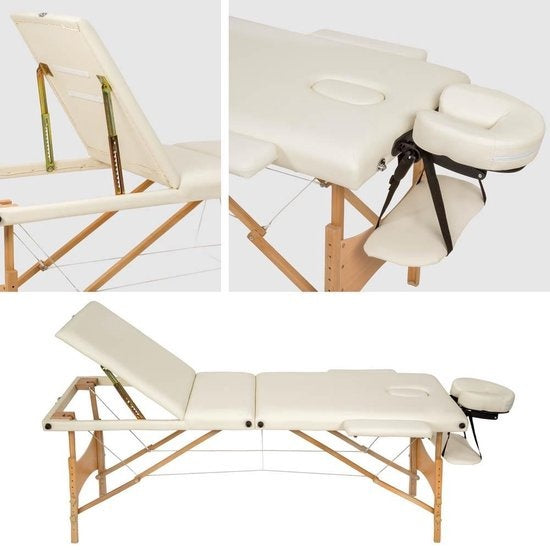 Table de massage mobile tectake® - 3 zones - 5 cm d'épaisseur - sac de transport noir inclus - beige