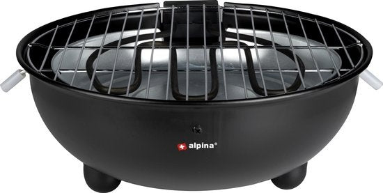 Barbecue Électrique - Alpina - Barbecue de Table - Sans Fumée - Barbecue Intérieur - 1250W - Ø 30 cm - Noir