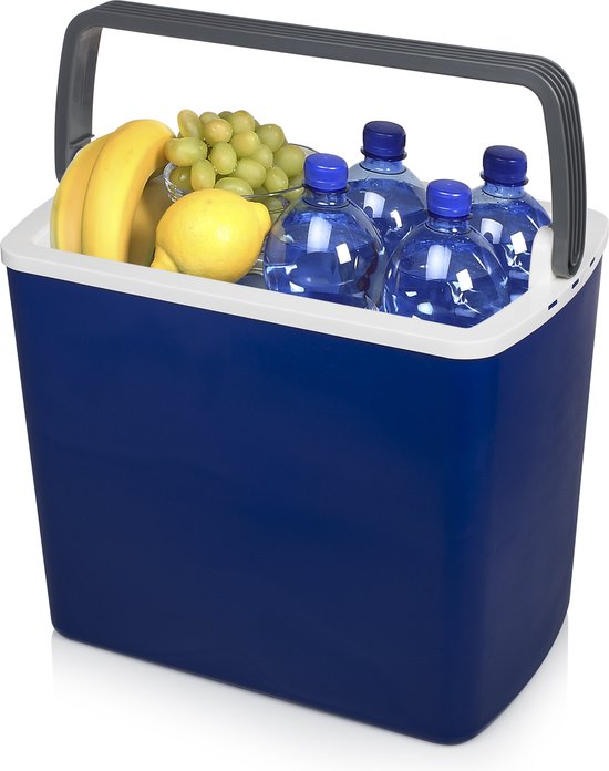 Campart Coolbox CB-8624 - Glacière 22 litres - Légère avec poignée - Système de refroidissement thermoélectrique - Avec prise 12V pour le voyage et la voiture - Convertible en prise 230V - Bleu