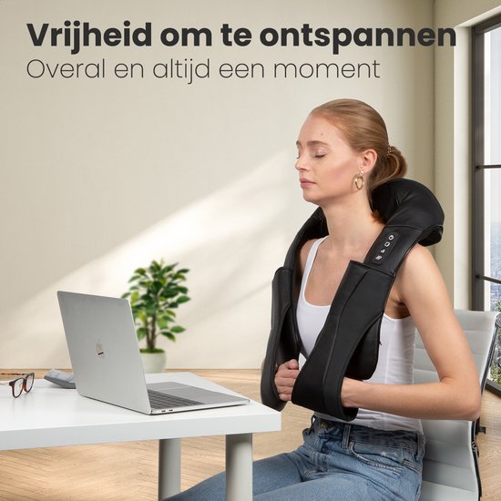 Auronic Shiatsu Massage Cushion - Electric - Cordless - Massage Devices - Neck and Shoulder Massage Device- Infrared - Black