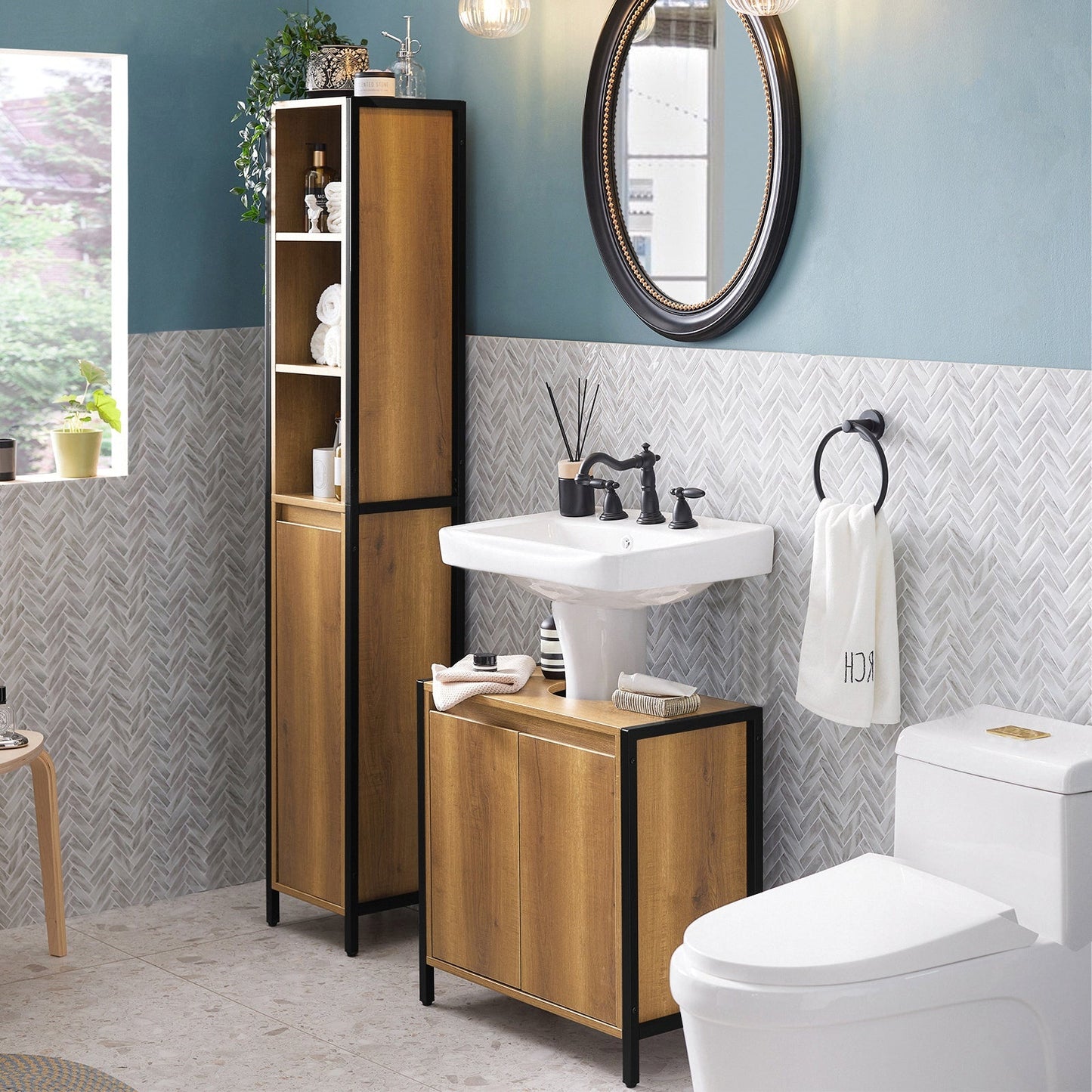 SoBuy Meuble colonne de salle de bain - 30 x 28 x 168 cm - Couleur bois