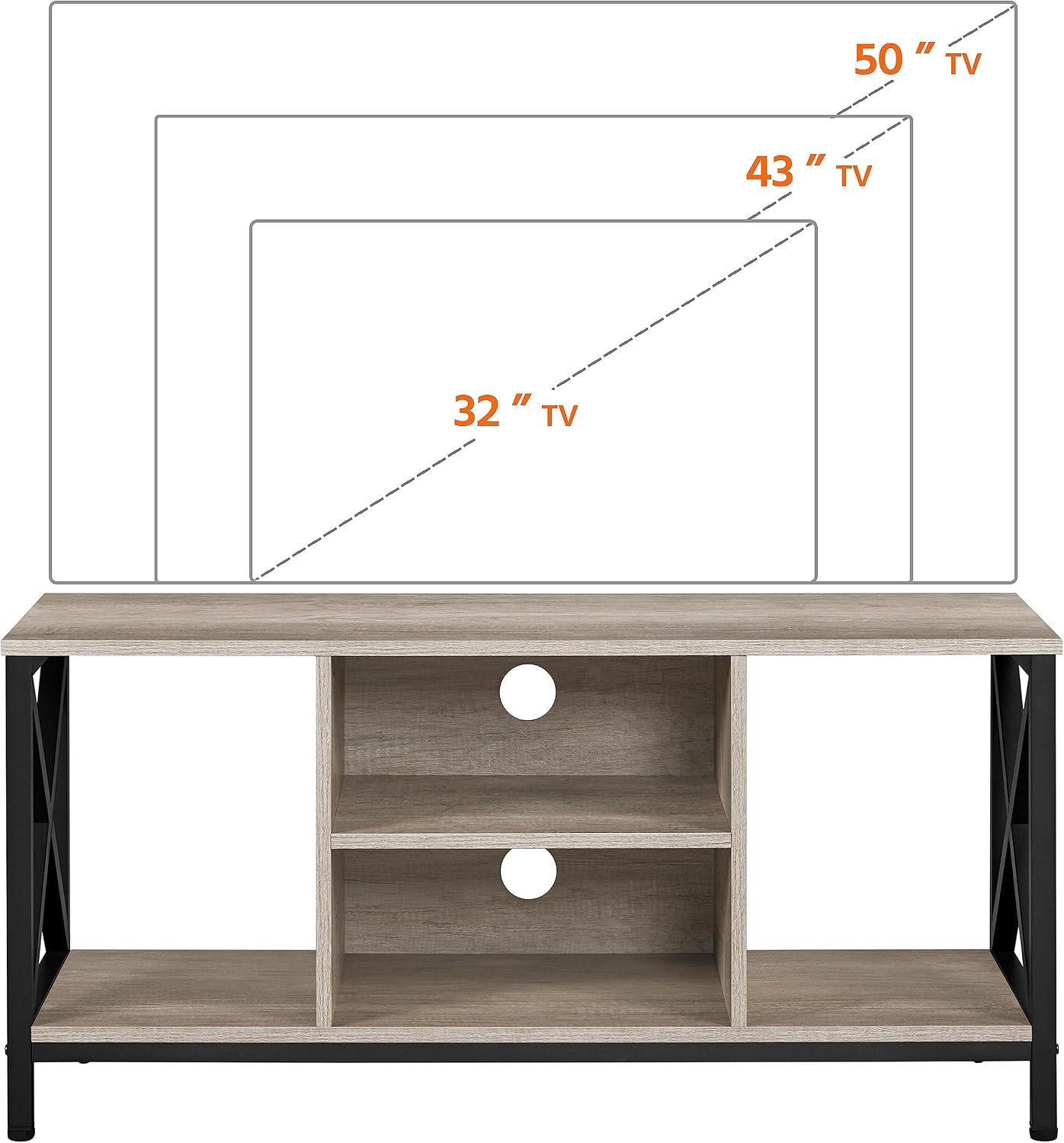 Meuble TV industriel Yaheetech X-Frame pour téléviseurs jusqu'à 50 pouces - 106 x 40 x 50,5 cm - Gris