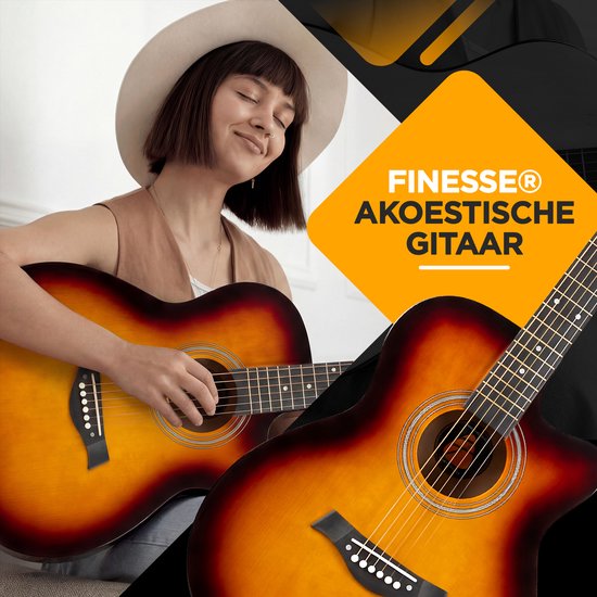 Finesse Acoustic Guitar - with Video Course - 4/4 40" - Western Guitar - Guitare Enfant et Adulte - Sunburst